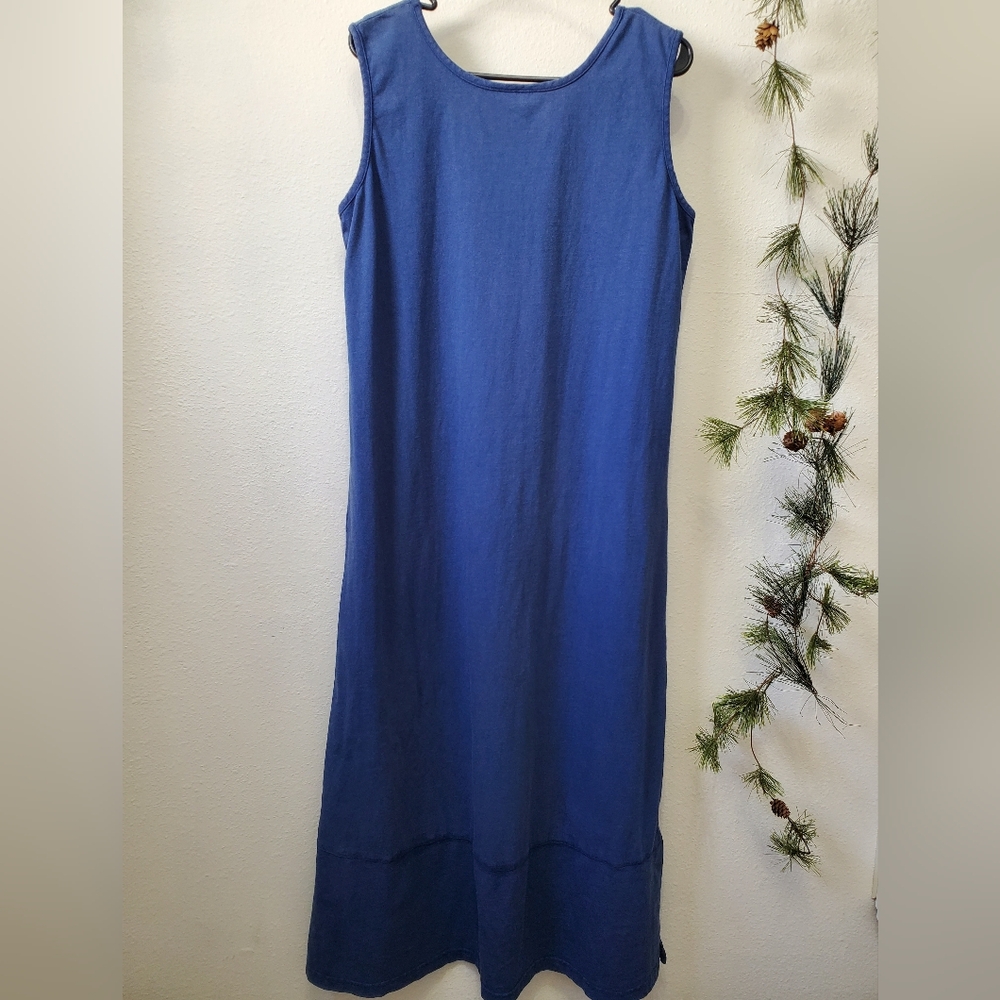 Fenini Art-to-Wear Blue Cotton Maxi Dress Artsy Boho Slit 100% Cotton - Picture 4 of 12